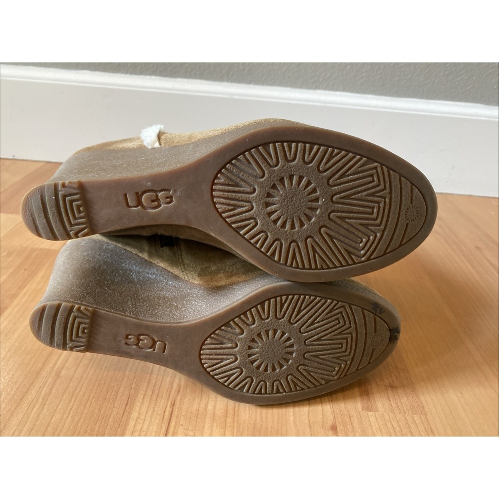 Ugg Alexandra Brown Chestnut Suede Wedge Ankle Boots Zip Booties Size 9 Sherpa - Picture 9 of 12